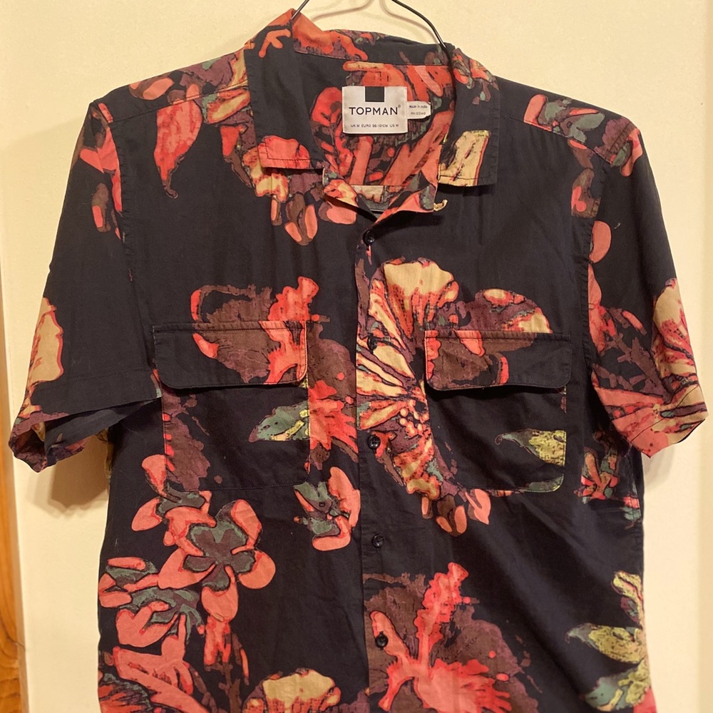 TOPMAN Short Sleeve Flora Print Button Up